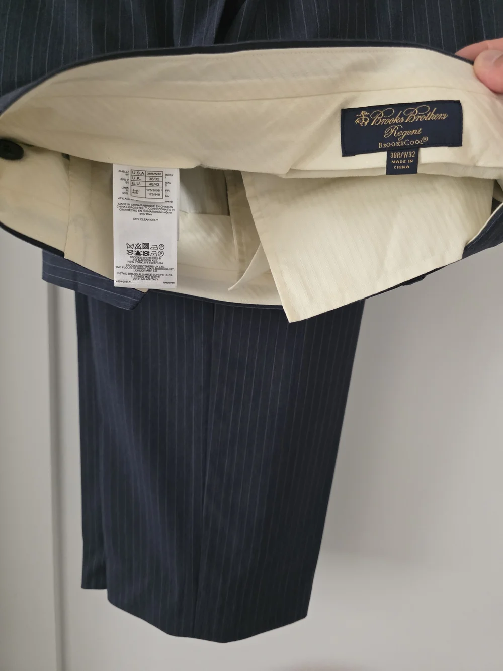 Brooks Brothers Regent BrooksCool Navy Pinstripe Full Canvas Suit 38R W32